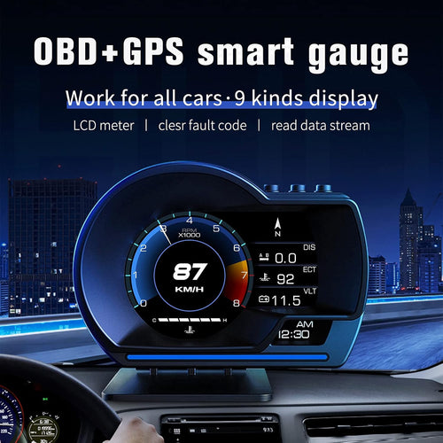 Car HUD Heads-Up Display — OBD2 Plug-In with Anti-Glare Hood