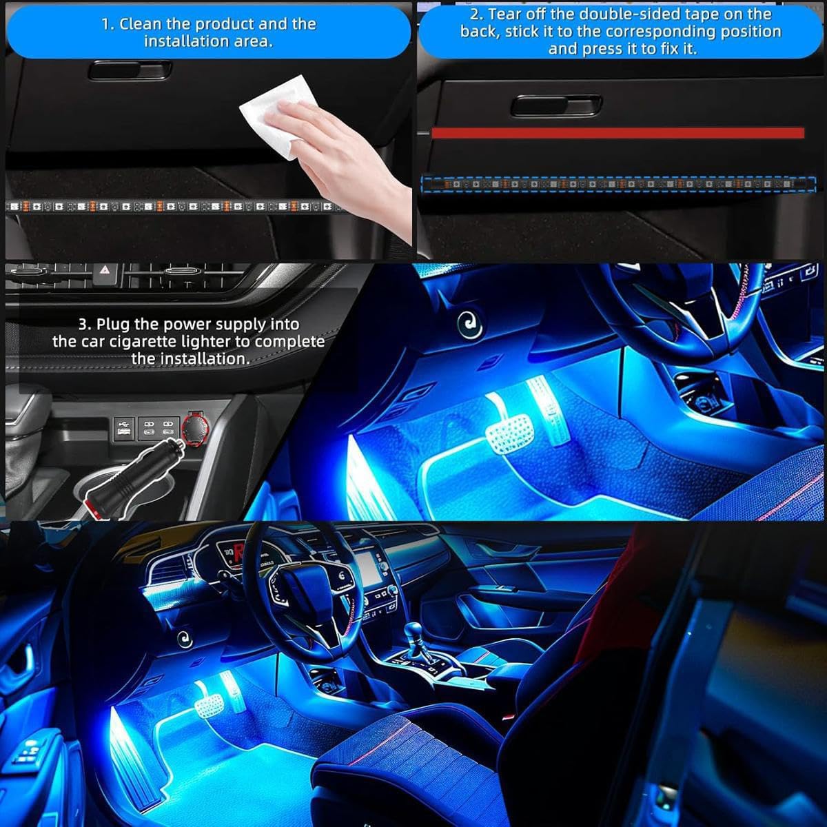 Premium Car Interior LED Strips — RGB App + Music Sync (Multi-Variant)