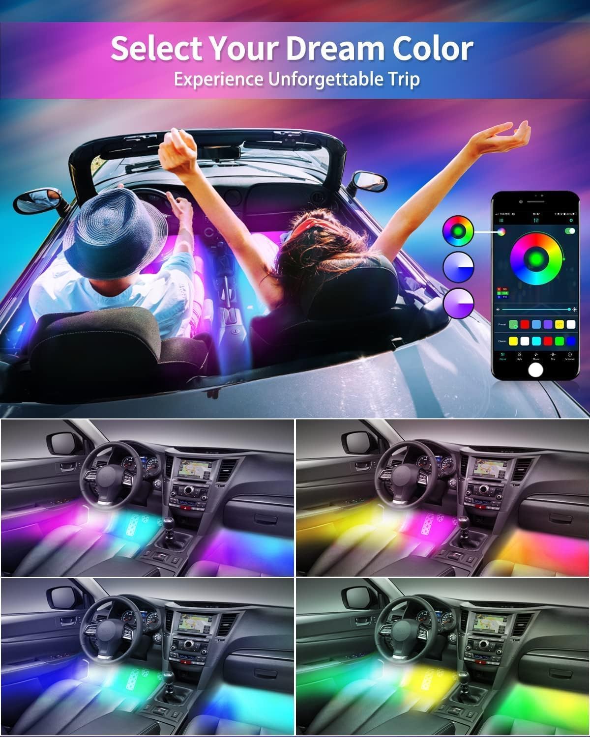 Premium Car Interior LED Strips — RGB App + Music Sync (Multi-Variant)