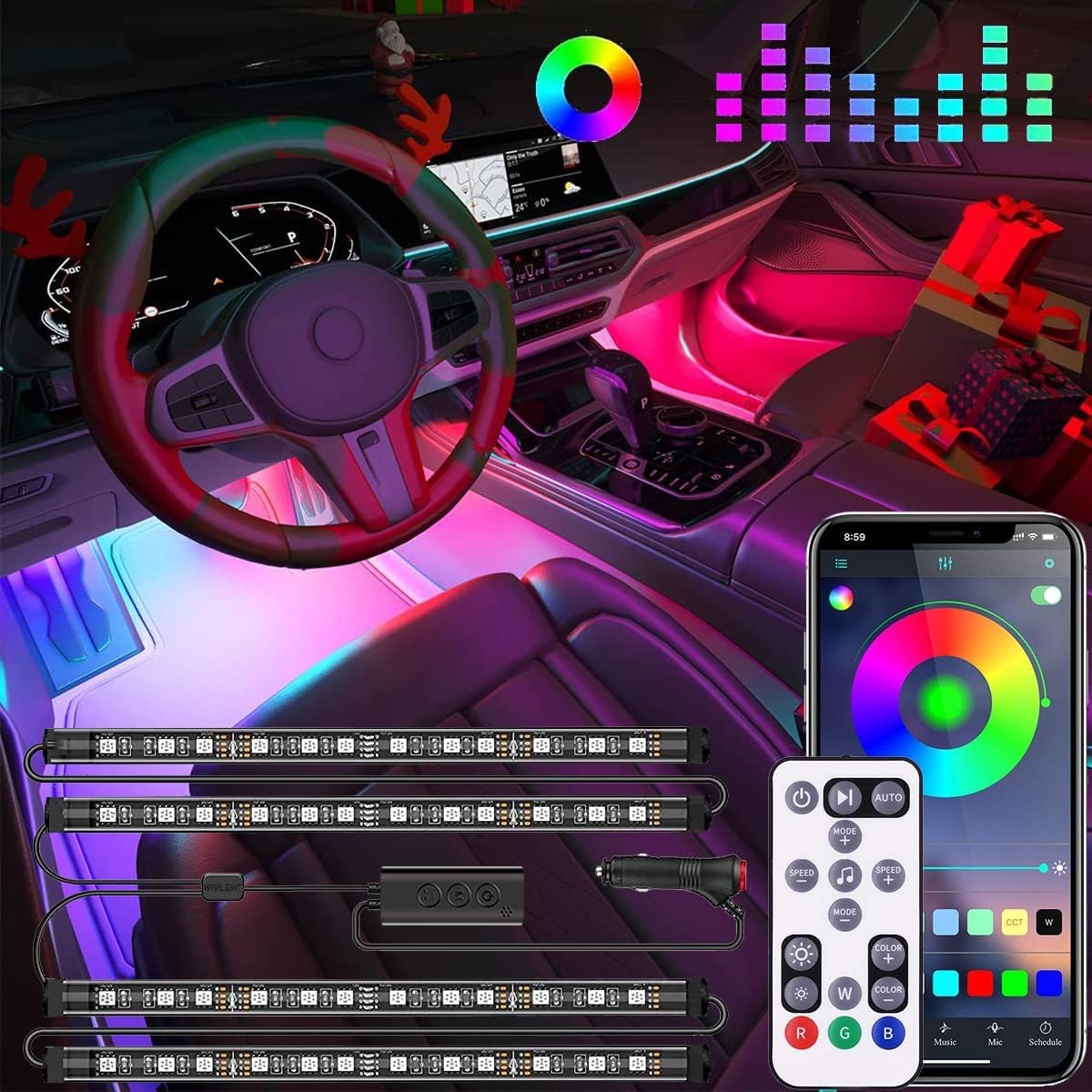 Premium Car Interior LED Strips — RGB App + Music Sync (Multi-Variant)