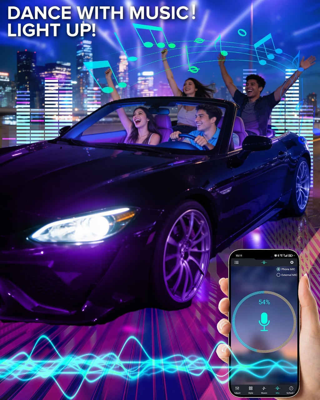 Premium Car Interior LED Strips — RGB App + Music Sync (Multi-Variant)
