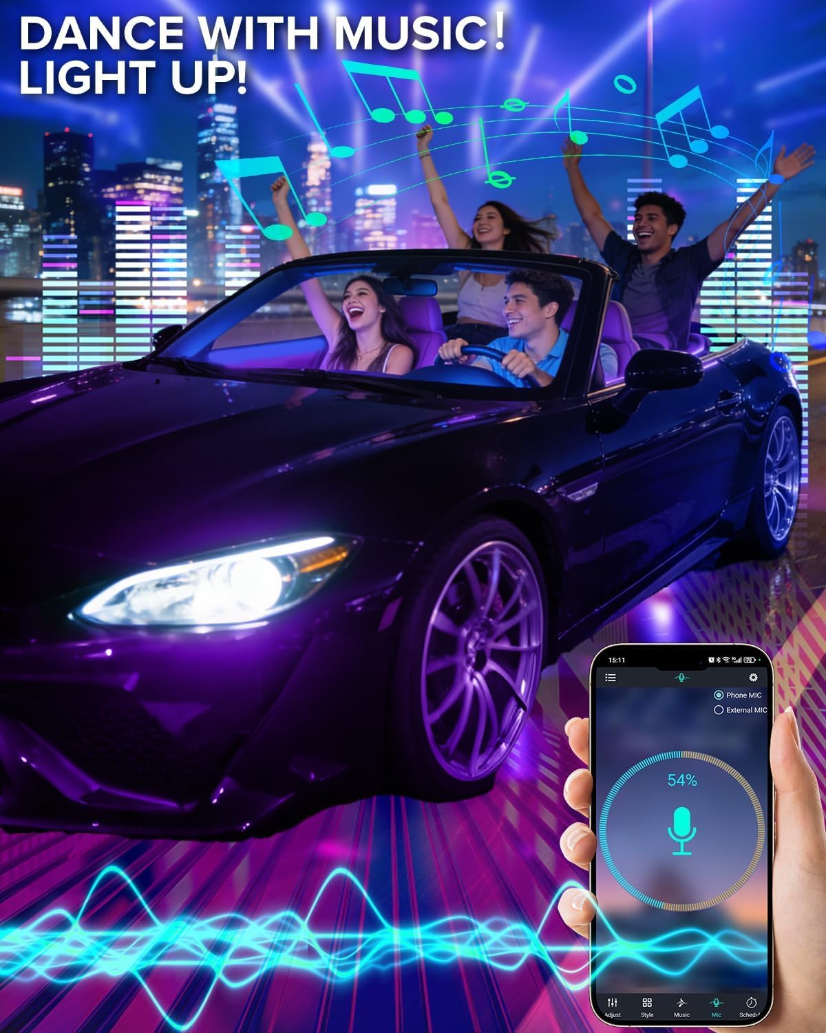 Premium Car Interior LED Strips — RGB App + Music Sync (Multi-Variant)