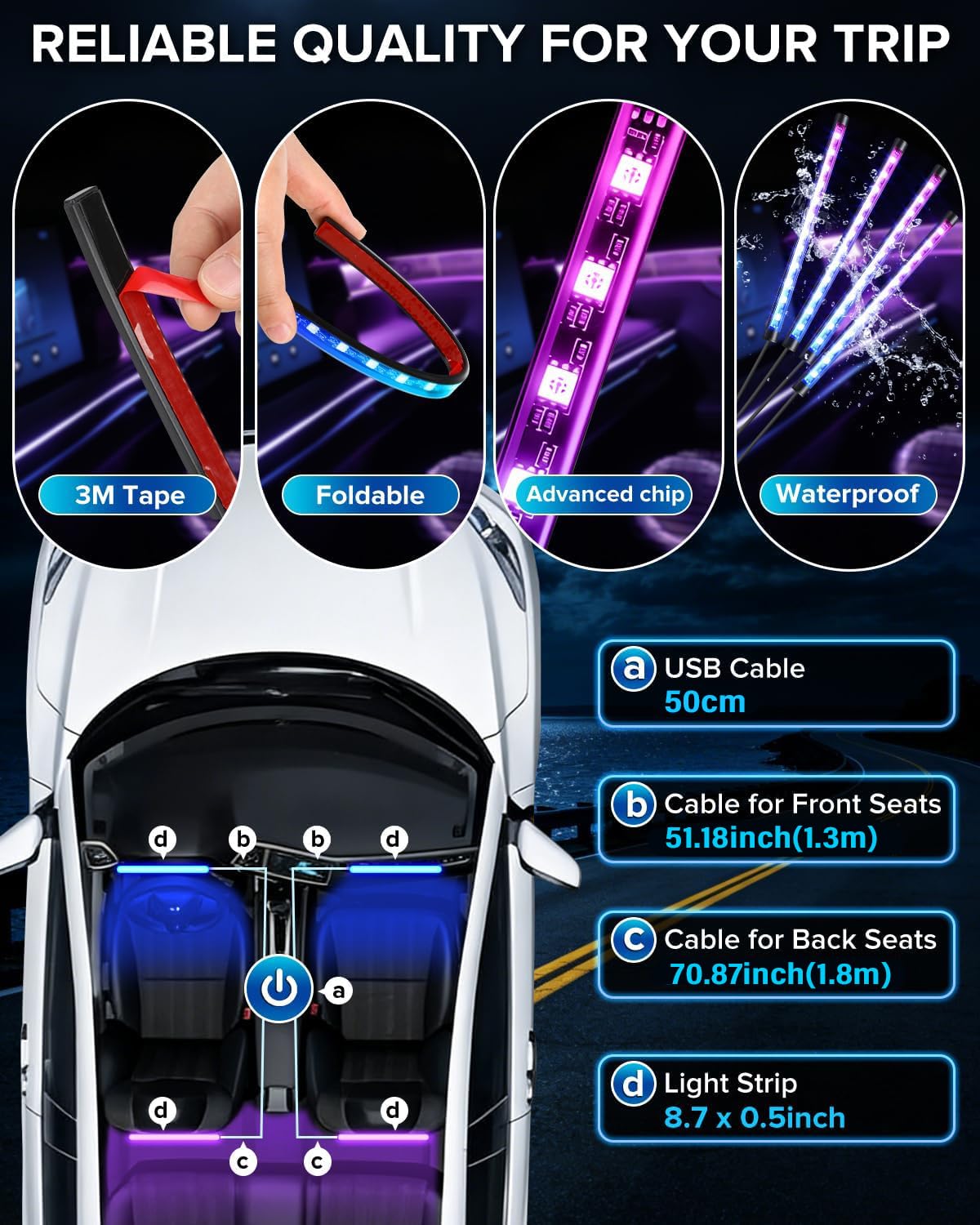 Premium Car Interior LED Strips — RGB App + Music Sync (Multi-Variant)