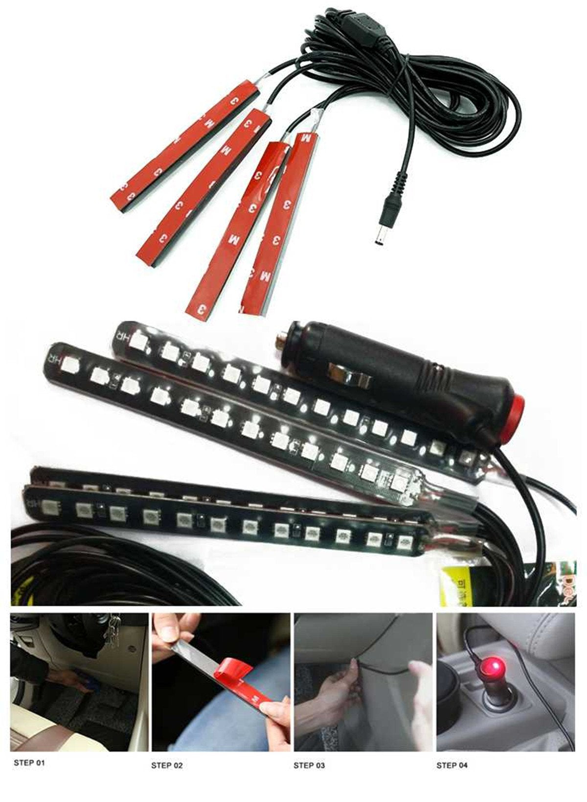 Premium Car Interior LED Strips — RGB App + Music Sync (Multi-Variant)