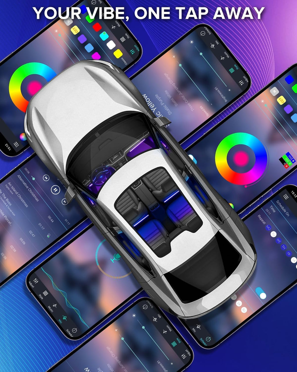 Premium Car Interior LED Strips — RGB App + Music Sync (Multi-Variant)