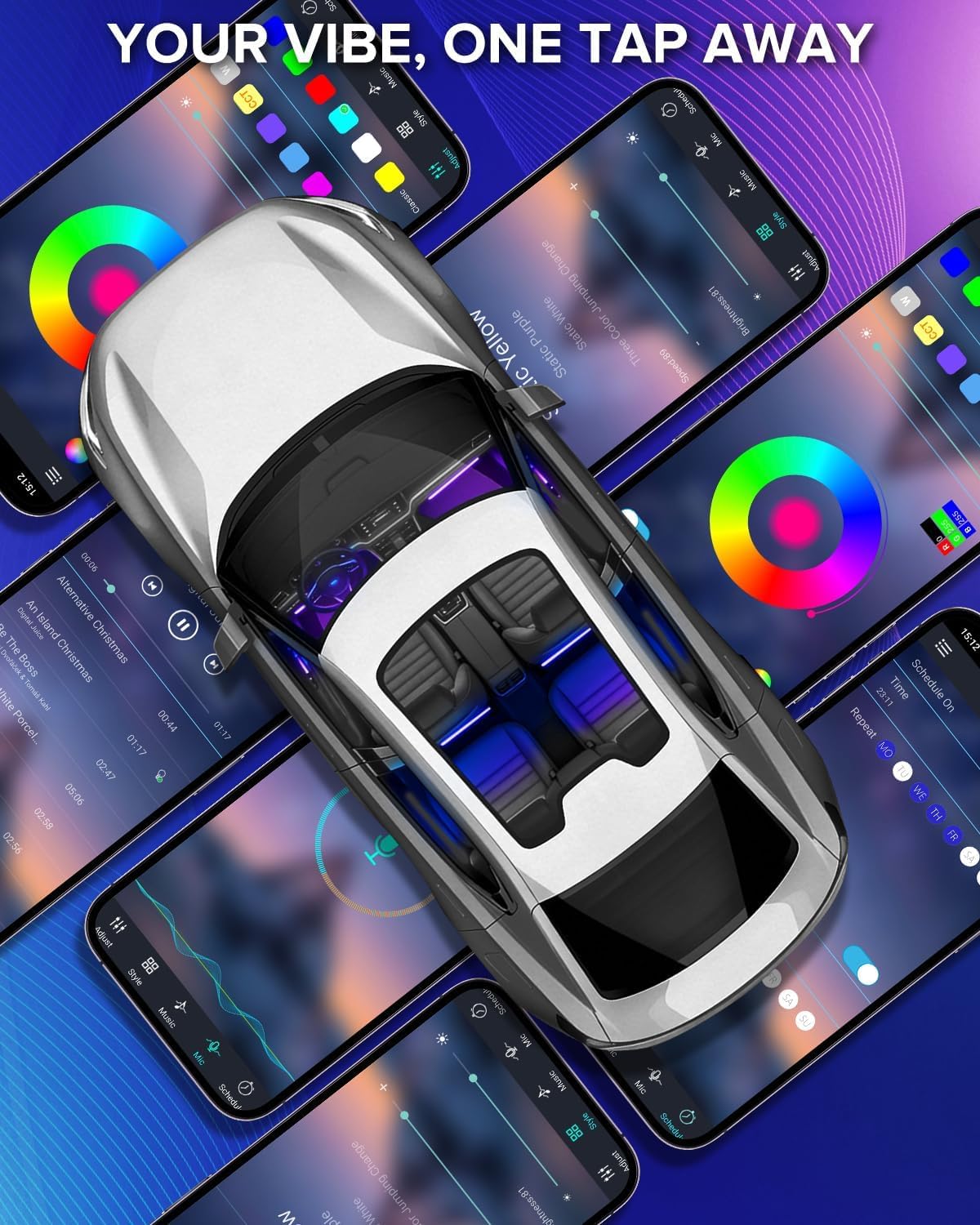 Premium Car Interior LED Strips — RGB App + Music Sync (Multi-Variant)