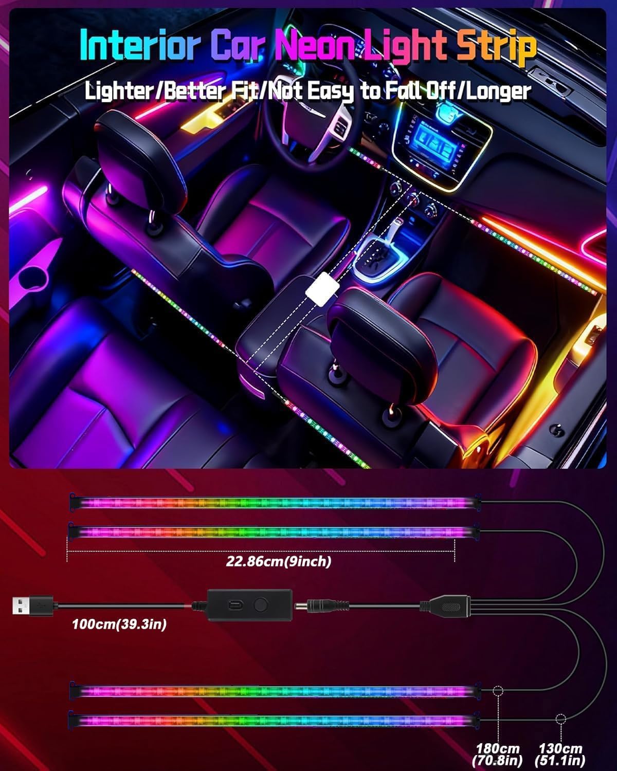 Premium Car Interior LED Strips — RGB App + Music Sync (Multi-Variant)