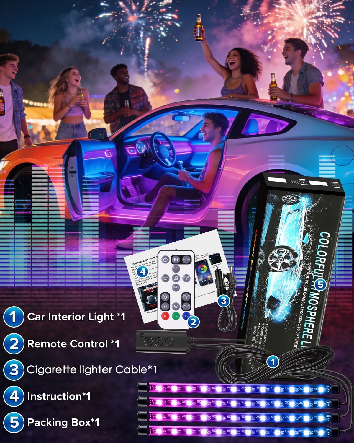 Premium Car Interior LED Strips — RGB App + Music Sync (Multi-Variant)
