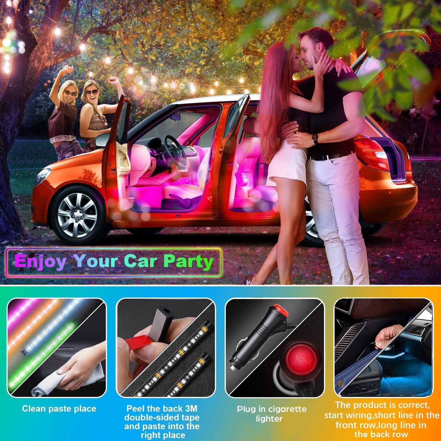 Premium Car Interior LED Strips — RGB App + Music Sync (Multi-Variant)